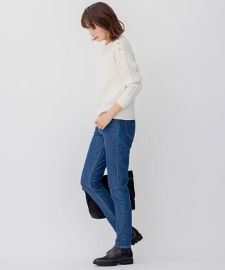 23区 【洗える】ウールコード 肩ボタンケーブル柄 ニット アイボリー系