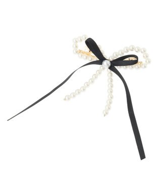 Maison de FLEUR パールサテンリボンバレッタ Black