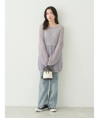earth music&ecology メッシュ編みニットプルオーバー Lilac