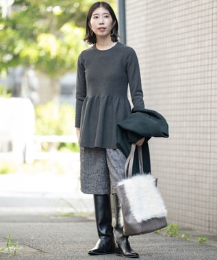23区 S 【Sサイズ限定】ヴィスコースストレッチ ペプラムデザイン ニット グレー系