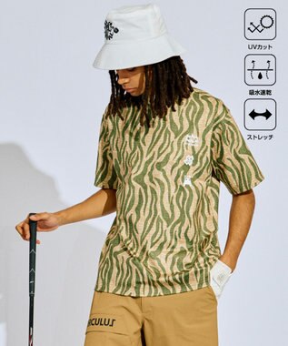 PW CIRCULUS 【UV遮蔽率99.5%  UVカット/速乾/ストレッチ】【MEN】ストライプカモフラ モックT ゴルフ カーキ系5