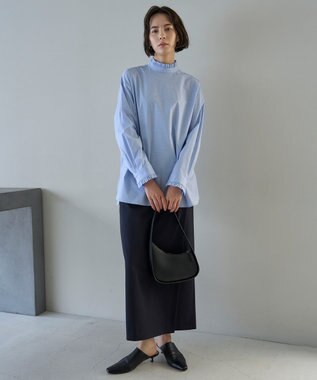 UNFILO ウールライク Iラインスカート ネイビー