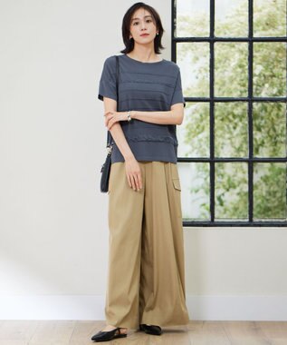 自由区 L 【カタログ掲載・接触冷感・UVカット・洗える】デニムライクボトムフレアワイド パンツ ベージュ