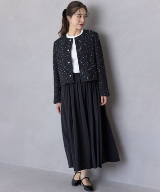 組曲 S フラワースパンコール ツイードジャケット ブラック系