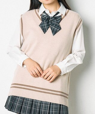 WEGO 【SCHOOLITEM】ラインスクールニットベスト ベージュ