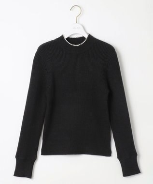 ANY SIS 【洗える】ネックパール調リブ ニット ブラック