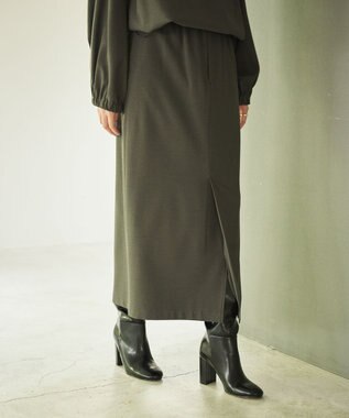 #Newans 【洗濯機可能/ウエストゴム】ロングナロースカート チャコール