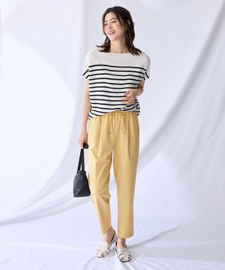 ANY 【新色追加/14色展開】アクリルガーターフレンチスリーブニット オフ×ブラック