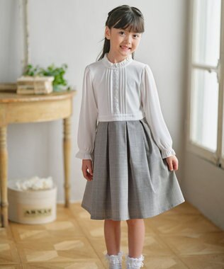 組曲 KIDS  【110-140㎝】 チェックワンピース＆ドビージャケットセット ピンク