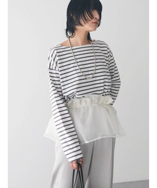 Green Parks ラウンドボーダーリラックスプルオーバー Gray