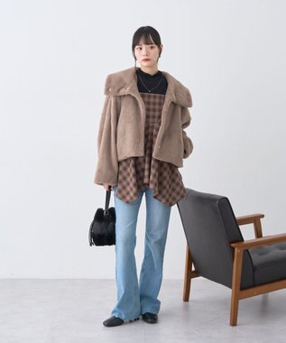 earth music&ecology ファーショートブルゾン Mocha