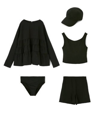 San-ai Resort（三愛水着楽園） 【WEB限定】5点セット キャップ付きUVカットタンキニ+ティアードラッシュセット水着【BeachQueen(ビーチクイーン）】