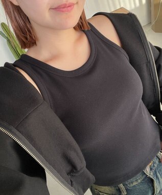 WEGO 【カップ付きインナー/SMサイズ展開】なちゅ盛れカップインアメスリタンク ブラック