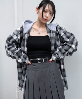 WEGO 【25年秋冬新作/ユニセックス着用ITEM/MLサイズ展開】オンブレチェックフードネルシャツ（LS） ブラックチェック1