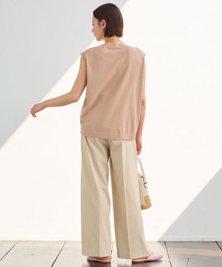 自由区 【洗える・XSサイズあり】クレープストレッチノースリーブ ニット キャメル系