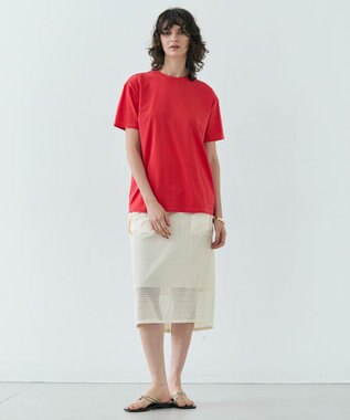 BEIGE， 【洗える】VERONICA / カラーステッチ半袖クルーネックＴシャツ Poppy Red