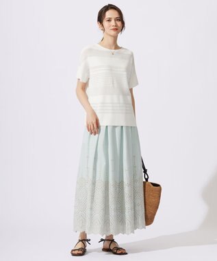 自由区 【カタログ掲載・洗える】エンブロイダリーローン スカート アクア×ベージュ