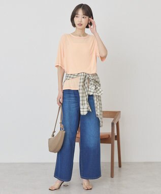 AMERICAN HOLIC 【先行予約】【マルチ機能】配色ステッチルーズTシャツ Orange