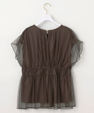 ANY SIS 【洗える】チュールペプラム ブラウス ダークブラウン系