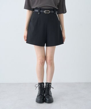 earth music&ecology ベルト付きタブデザインショートパンツ Black