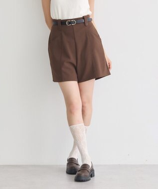 earth music&ecology ベルト付きタブデザインショートパンツ Brown