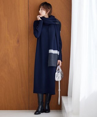 ICB ソフトカシミヤミックス ニットストール ネイビー系1