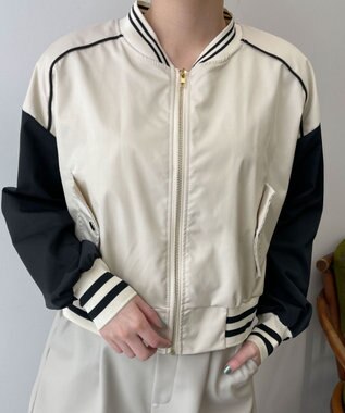 WEGO 配色デザインブルゾン ホワイトアイボリー