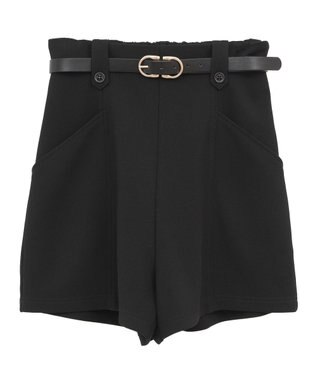 earth music&ecology ベルト付きタブデザインショートパンツ Black