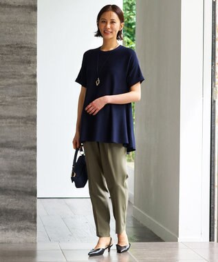 自由区 【WEB限定・洗える・XSサイズあり】ハイツイストコットンアセテートテントライン ニット ネイビー系