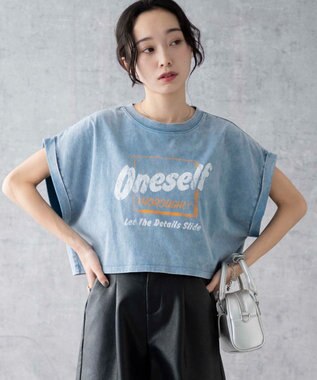 WEGO 【洗える】ヴィンテージウォッシュロールアップショートTシャツ ブルーその他