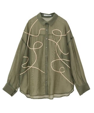 Green Parks ・ＥＬＥＮＣＡＲＥ　ＤＵＥ　テープ刺繍シアーシャツ Khaki