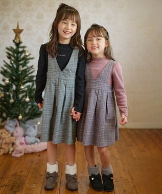 ANY KIDS ドッキングチェックワンピース ココア系