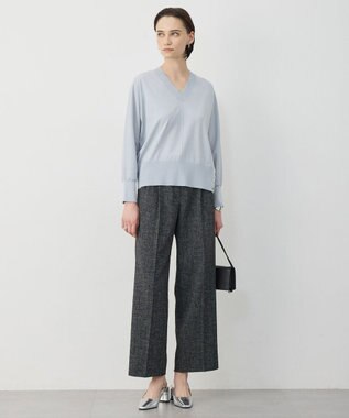 ICB クリアレーヨンストレッチ Vネックニット スモーキーサックス