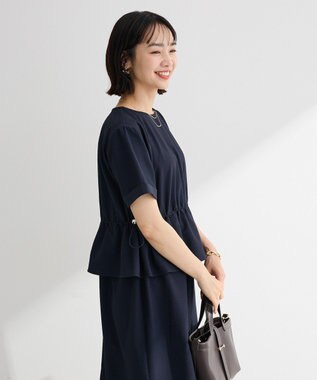 Green Parks 表面感ペプラムレイヤードワンピース Dark Navy