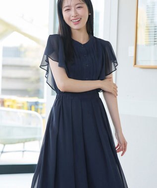 Tiaclasse L 【新色追加】フレアスリーブワンピース ダークネイビー