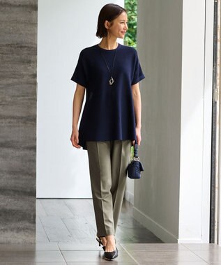 自由区 【WEB限定・洗える・XSサイズあり】ハイツイストコットンアセテートテントライン ニット ネイビー系