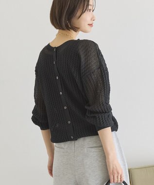 AMERICAN HOLIC 【前後2WAY】透かし編みニットカーディガン Black