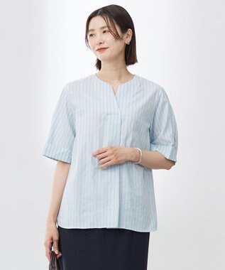 【洗える】BEZ 空羽ストライプ クルーネック ブラウス