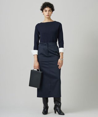 ICB L 【洗える】ウォームサテン カーゴスカート ネイビー系