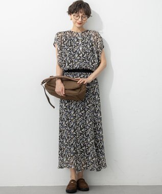 23区 L 【洗える】Ratti アブストラクトプリント スカート ブラックプリント