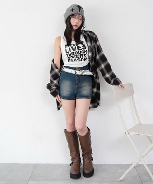 WEGO ハイウエストマイクロデニムショーツ デニム中濃加工色