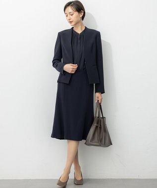 23区 【セットアップ対応/洗える】トリアセダブルジョーゼット ノーカラー ジャケット ネイビー系