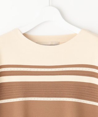 自由区 【洗える】クレープストレッチブロッキングボーダー ニット ブラウン系1