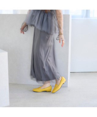 MODE ET JACOMO <noyau>スクエアトゥビット付きヒールローファー イエロー