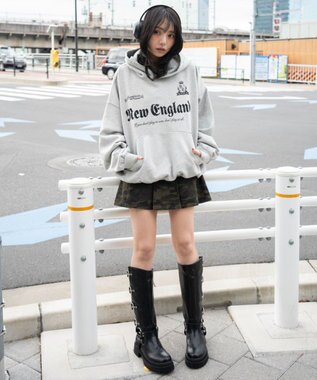 WEGO 【ユニセックス着用ITEM】グラフィックバルーンクロップドプルパーカー 杢グレー