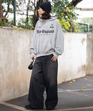 WEGO 【ユニセックス着用ITEM】グラフィックバルーンクロップドプルパーカー 杢グレー