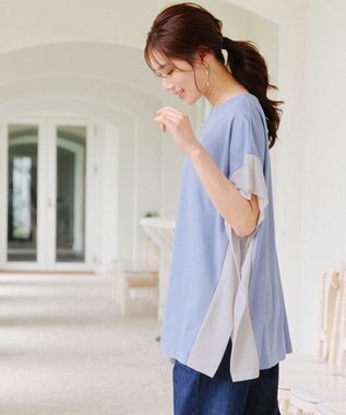 Tiaclasse 【洗える】配色カットソードルマントップス サックス