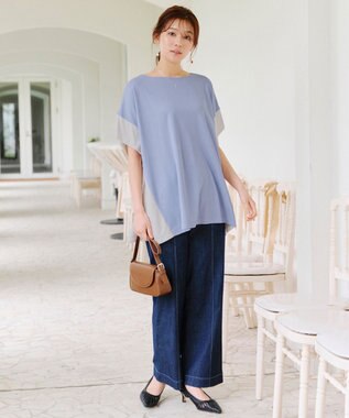 Tiaclasse 【洗える】配色カットソードルマントップス サックス