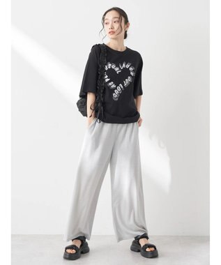 earth music&ecology ラメ刺繍ハートロゴＴ Black