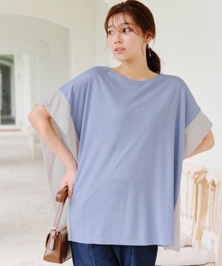 Tiaclasse 【洗える】配色カットソードルマントップス サックス